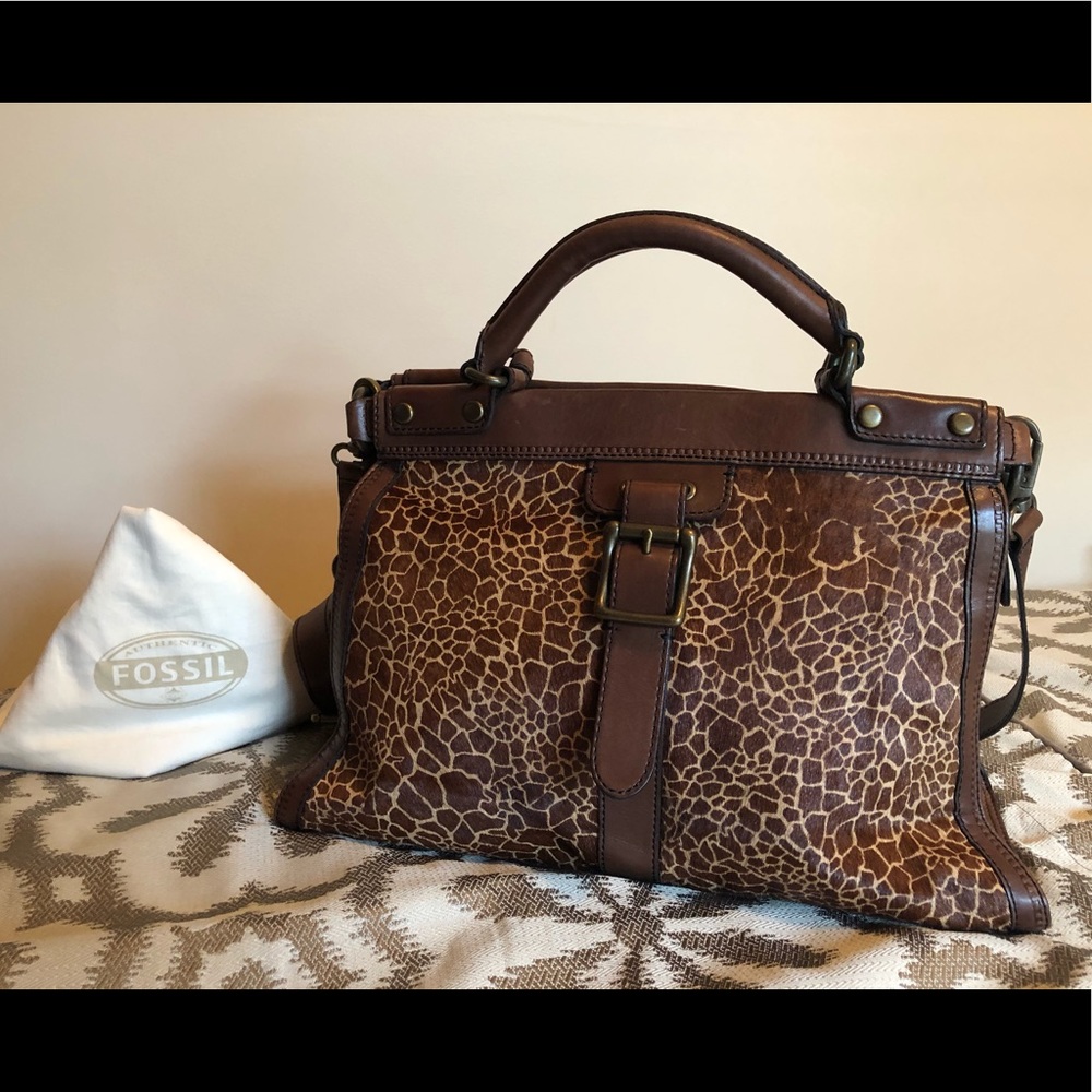 FOSSIL VINTAGE REVIVAL SATCHEL GIRAFFE PRINT 👜 - Picture 2 of 16